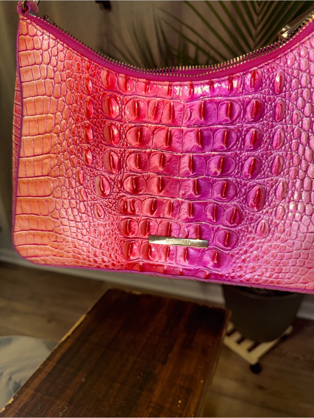 Brahmin Pink Croc-Embossed Shoulder Bag - Picture 2 of 7